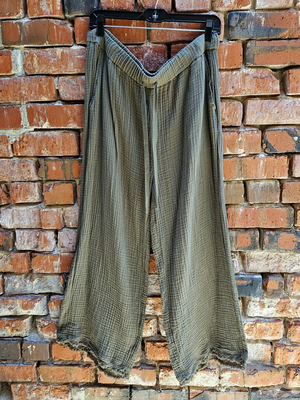 Eileen Fisher Olive Wide-Leg Gauze Pants